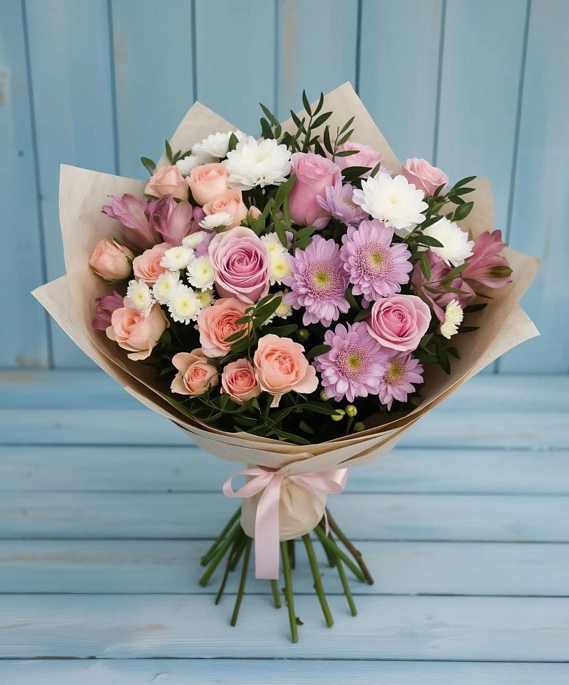 Букет цветов из: Хризантемы, Розы и Альстромерии в Молочном Вологодской области