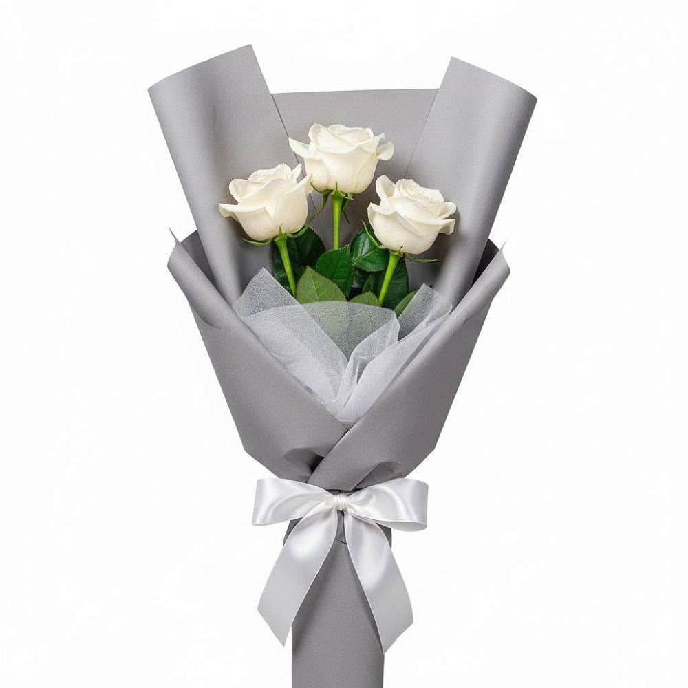 Букет 3 белые розы в Молочном Вологодской области