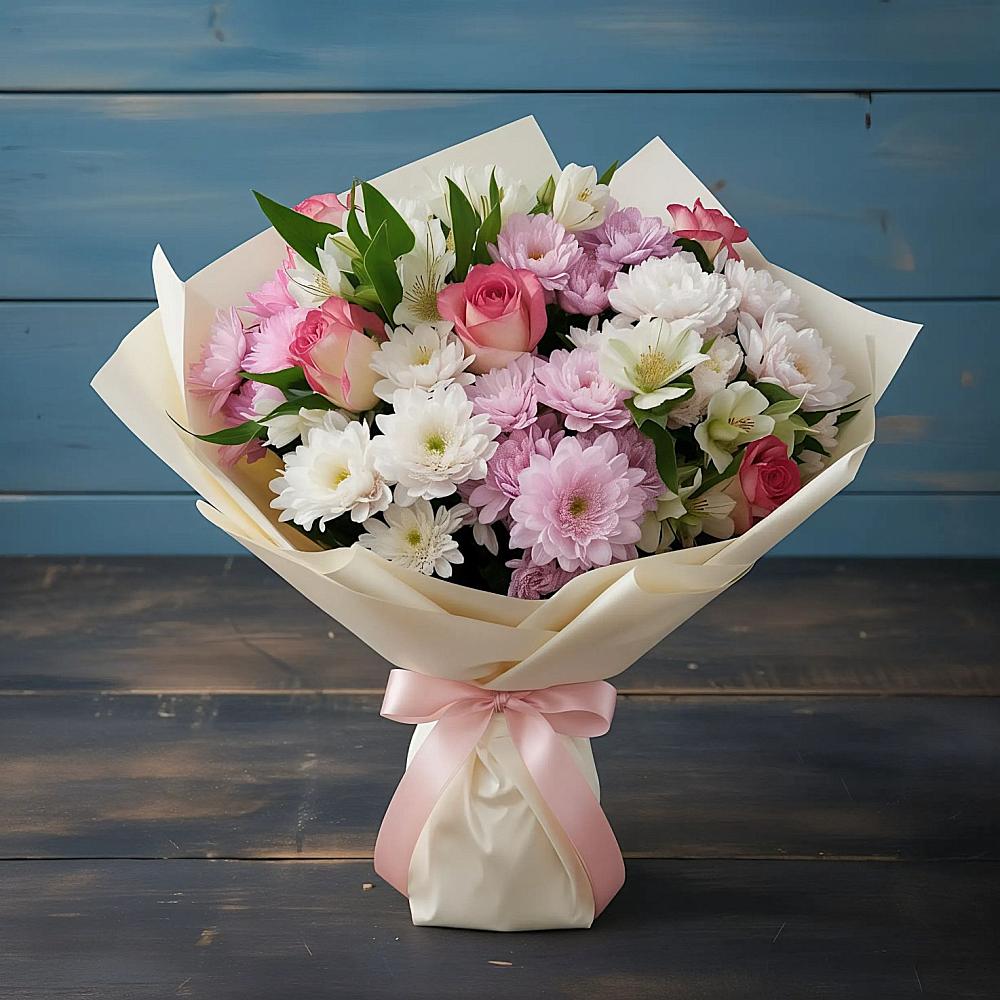 Букет цветов из: Хризантемы, Альстромерии и Розы в Молочном Вологодской области